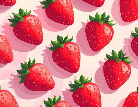 Cute red strawberry pattern arranged diagonally, featuring playful and whimsical designs, perfect for kids’ prints, stationery, or fun decorative projects