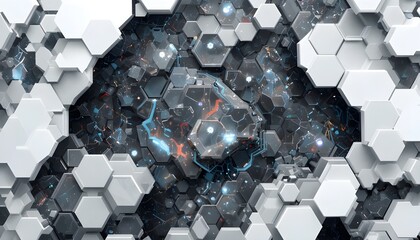 Futuristic abstract background with white and grey geometric hexagon digital design