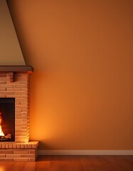 A bright fireplace with crackling flames provides homely comfort while a warm toned interior wall offers calm inviting space for relaxing ambience
