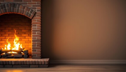 A flickering fireplace adds cosy warmth to a rustic home interior as a soft wall beside it creates peaceful comforting ambience