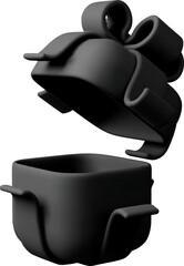 3D open gift box with ribbon. side 3d black.