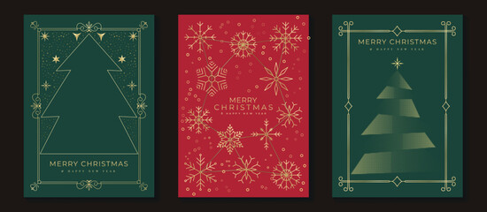 Fototapeta na wymiar Christmas tree vector illustration with green and red tones and snowflake decorations — warm festive design for greeting cards and seasonal prints
