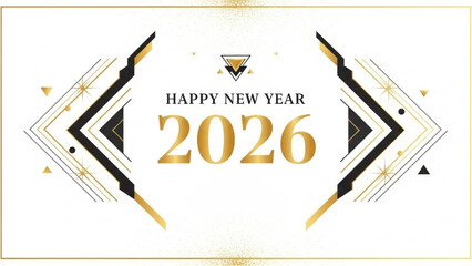 Elegant New Year 2026 Celebration Modern Design with Geometric and Golden Elements