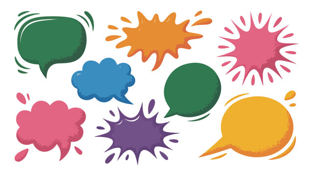 Collection of colorful hand drawn speech bubbles and splash shapes for communication and ideas