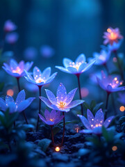 Enchanting Luminous Flowers with Sparkling Lights in a Magical Night Garden