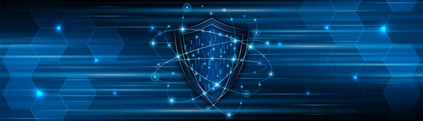 Abstract technology circuit board background with shield symbols concept of data protection and cyber privacy. modern security technology innovation concept background	