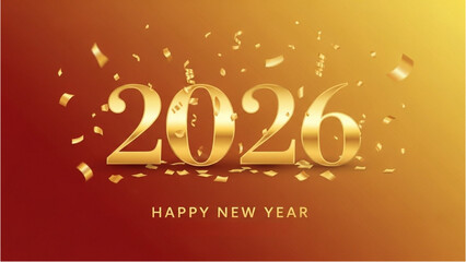 Vibrant Golden Numerals 2026 for a Sparkling Happy New Year Celebration with Confetti