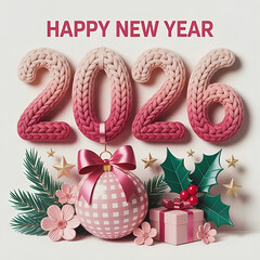 Knitted Pink 2026 New Year Greeting Card Design