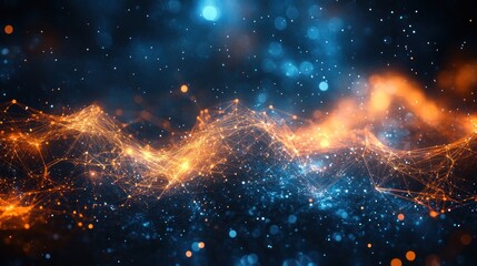 Dynamic Abstract Network of Glowing Lines and Nodes in Digital Space