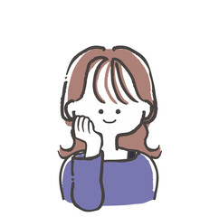 頬に手を添えるシースルーバングの女性