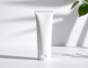 White cosmetic tube bottle mockup on an isolated background, showcasing sleek minimalist design ideal for skincare, grooming, and premium product branding presentations