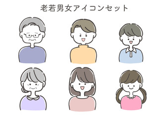 ３世代男女のかわいい笑顔イラストセット