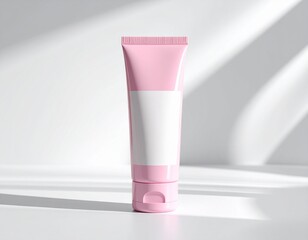 White pink cosmetic tube bottle mockup on an isolated background, showcasing sleek minimalist design ideal for skincare, grooming, and premium product branding presentations