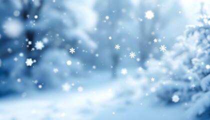 A soft winter landscape where gentle snowfall and delicate snowflakes drift across nature forming an ethereal filled with tranquil snow
