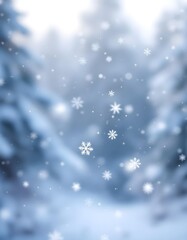 A tranquil nature landscape covered in gentle snowfall with delicate snowflakes creating an ethereal serene winter filled with peaceful snow