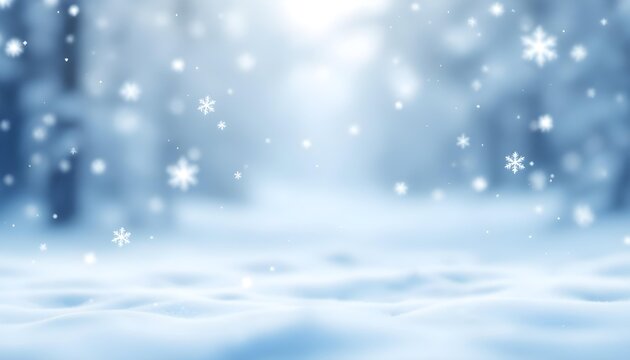 A dreamy winter landscape where gentle snowfall and floating snowflakes shape a serene nature filled with tranquil snow ethereal beauty - Powered by Adobe