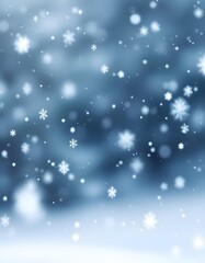 A serene winter landscape with gentle snowfall and delicate snowflakes creating an ethereal nature scene of tranquil beauty and snow