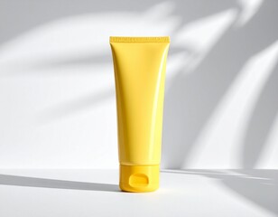 Yellow cosmetic tube bottle mockup on an isolated background, showcasing sleek minimalist design ideal for skincare, grooming, and premium product branding presentations