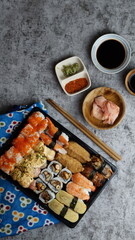 Sushi on a table. Flatlay