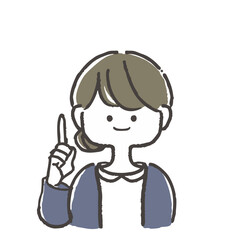 カーディガンを着た若い女性が指差し案内するイラスト