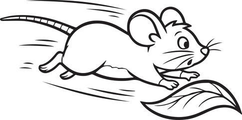 Obraz premium Cartoon mouse running with a leaf outline