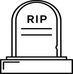 Simple line art tombstone icon with RIP text, grave marker, death memorial symbol, Halloween outline, isolated vector illustration