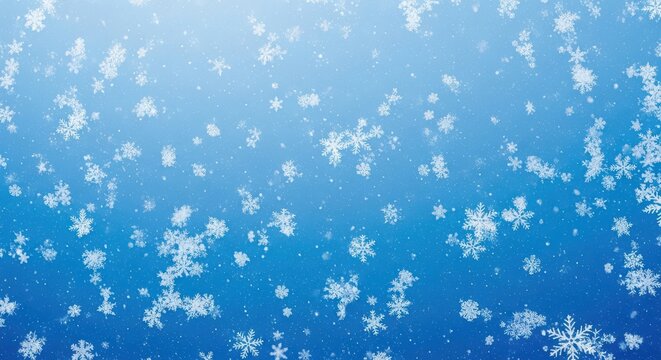 Falling snowflakes on a gradient blue background creating a wintery, festive, and magical atmosphere for seasonal designs
