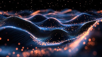 Futuristic Network Data Flow with Bright Blue and Orange Lights