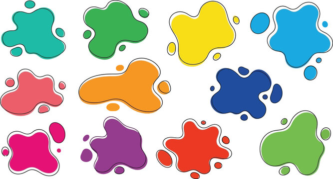 Abstract organic blob shapes set. Fluid wavy round forms and soft liquid doodle elements. Modern oval background vector illustration. Collection of colorful paint splatters 