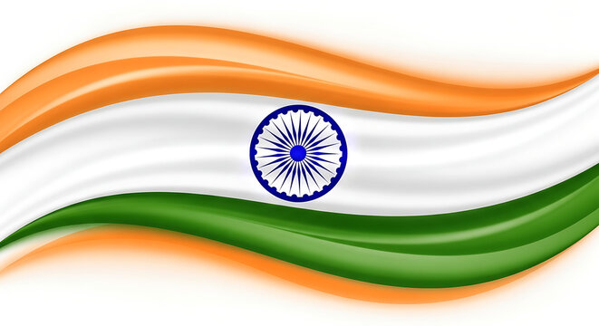 Waving indian flag with saffron white and green stripes and ashoka chakra emblem - Powered by Adobe