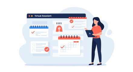 Streamline Your Business with a Virtual Assistant Managing Schedules and Tasks on a Digital Calendar, Perfect for Boosting Productivity and Efficiency
