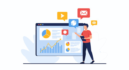 Modern professional analyzing business growth charts and data using a tablet, showcasing insights for success and improved communication strategies