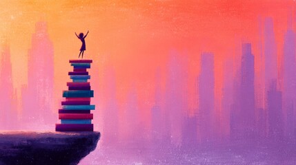 A schoolboy is seen jumping and having fun on his way to school, highlighting the growth of imagination in elementary school kids through the idea of education and reading, created using Generative