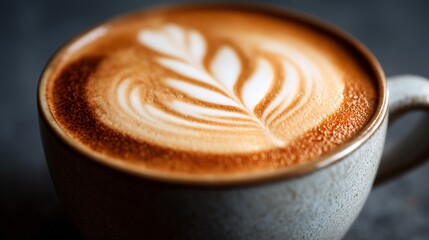 Beautiful latte art in a cozy cafe setting during the morning hours