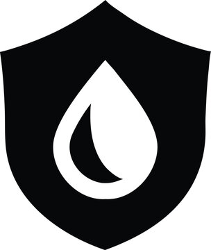 Black Silhouette Shield with Water Drop Icon &ndash; Waterproof and Water Resistant Symbol