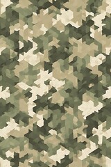 ia generated. Digital camouflage pattern in green and beige tones, ideal for military backgrounds, tactical designs, and outdoor-themed projects.
