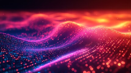 Dynamic Luminous Particles Forming Abstract Digital Waves and Gradients
