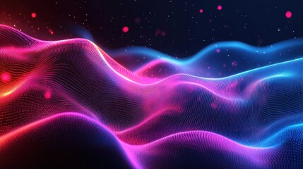 Vibrant Digital Particle Waves Flowing in Abstract Futuristic Space