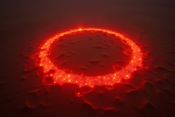 A glowing red circle drawn on desert sand with no footprints around.