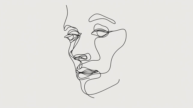 A continuous single-line minimalist drawing of a human face with fluid curves.