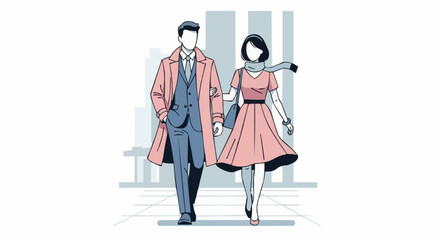 Stylish Couple Walking Together in the City.