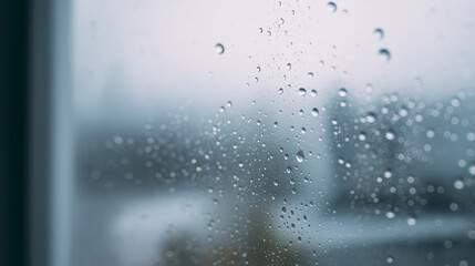 Obraz premium A foggy minimalist window with a few soft raindrops and a pale background.
