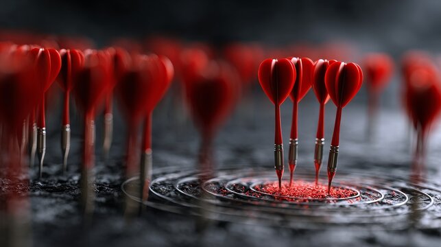 The phrase &ldquo;Red dart bullseye target accuracy focus success competition achievement motivation precision symbolize hitting goals and determination&rdquo; is a notable expression