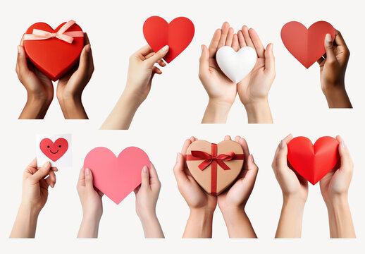 Diverse Hands Holding Heart Shapes Element Set