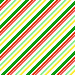 Festive Red Green and Yellow Diagonal Striped Seamless Pattern. Bright Holiday Candy Cane Style Repeat Background for Christmas and Tropical Themes.