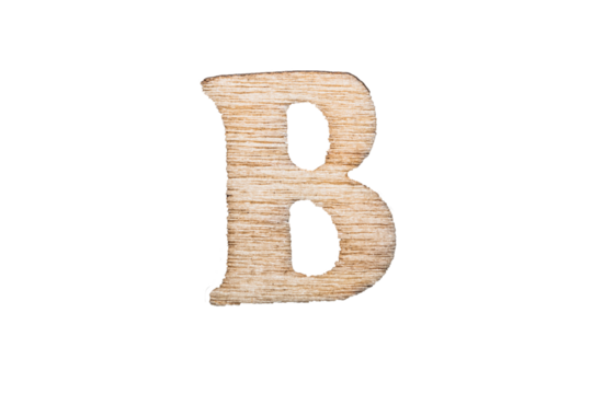 Letter “B” with light wood texture on a transparent background.
