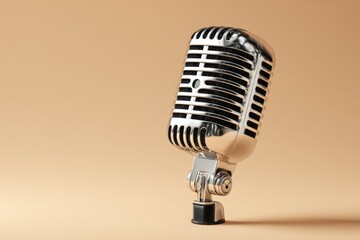 A microphone can be characterized by its vintage, retro, studio, metal, classic, broadcast, silver, or closeup nature