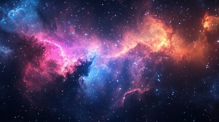 Colorful Celestial Landscape of Glowing Nebulae and Bright Stars