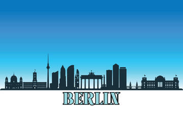 Fototapeta premium Global city Berlin shown in a detailed vector skyline with a bright blue sky.