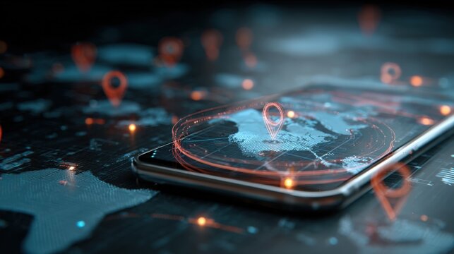 Futuristic GPS Concept with Phone and Holographic World Map